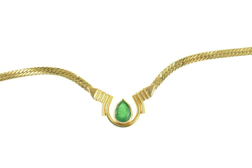 18K 1.34Ct Pear Natural Emerald Solitaire Chain Necklace 16.75