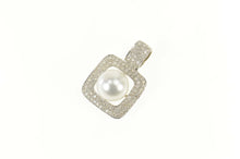 Load image into Gallery viewer, 14K 2.70 Pave Diamond Pearl Square Statement Pendant White Gold