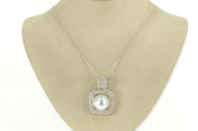 Load image into Gallery viewer, 14K 2.70 Pave Diamond Pearl Square Statement Pendant White Gold