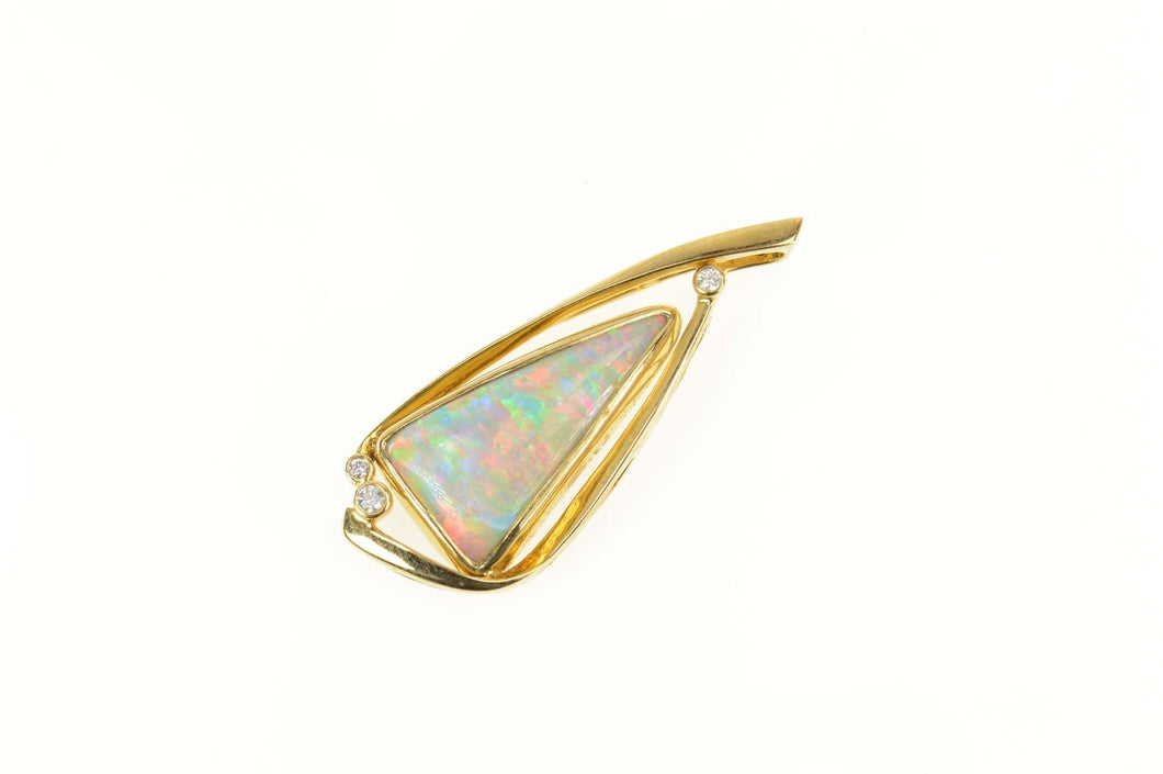 14K Boulder Opal Diamond Accent Geometric Pendant Yellow Gold