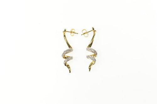 10K Diamond Twist Drop Spiral Dangle Earrings Yellow Gold