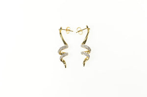 10K Diamond Twist Drop Spiral Dangle Earrings Yellow Gold