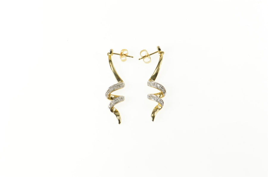 10K Diamond Twist Drop Spiral Dangle Earrings Yellow Gold