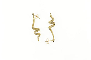 10K Diamond Twist Drop Spiral Dangle Earrings Yellow Gold