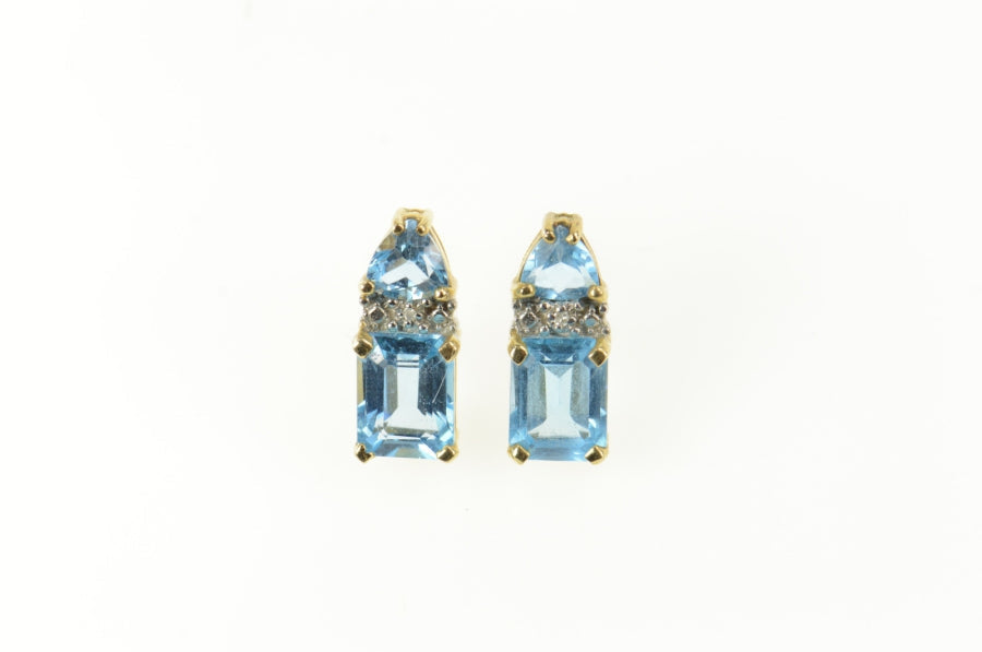 10K Emerald Cut Blue Topaz Diamond Accent Stud Earrings Yellow Gold