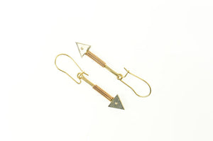 14K Two Tone Diamond Arrow Ornate Dangle Earrings Yellow Gold