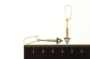 14K Two Tone Diamond Arrow Ornate Dangle Earrings Yellow Gold