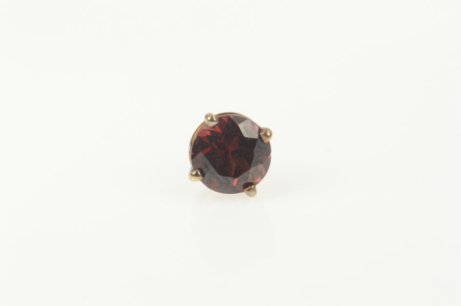 14K Round Garnet Solitaire Simple Single Stud Earring Yellow Gold
