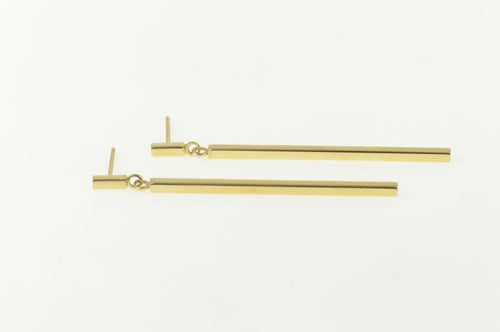 14K Squared Dangle Drop Bar Geometric Statement Earrings Yellow Gold
