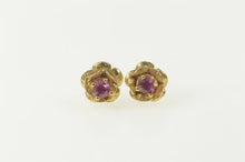 Load image into Gallery viewer, 14K Natural Ruby Rose Flower 3D Floral Stud Earrings Yellow Gold