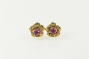 14K Natural Ruby Rose Flower 3D Floral Stud Earrings Yellow Gold
