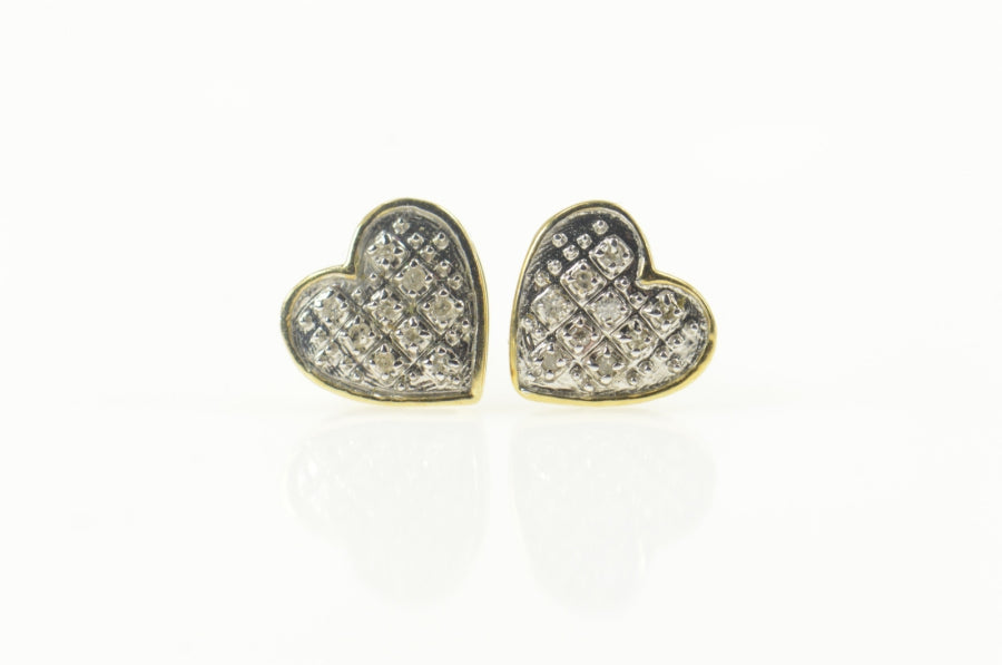 10K Pave Diamond Heart Love Symbol Stud Earrings Yellow Gold