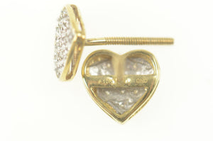 10K Pave Diamond Heart Love Symbol Stud Earrings Yellow Gold