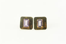 Load image into Gallery viewer, 14K Emerald Cut Sim. Amethyst Squared Stud Earrings Yellow Gold