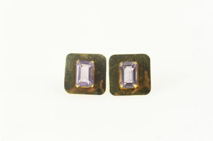 14K Emerald Cut Sim. Amethyst Squared Stud Earrings Yellow Gold