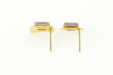 Load image into Gallery viewer, 14K Emerald Cut Sim. Amethyst Squared Stud Earrings Yellow Gold