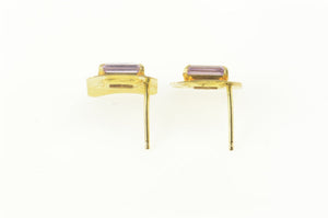 14K Emerald Cut Sim. Amethyst Squared Stud Earrings Yellow Gold