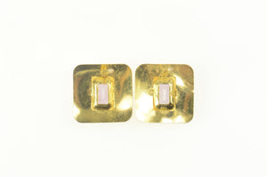 14K Emerald Cut Sim. Amethyst Squared Stud Earrings Yellow Gold