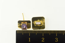 Load image into Gallery viewer, 14K Emerald Cut Sim. Amethyst Squared Stud Earrings Yellow Gold