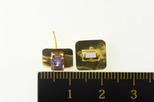 14K Emerald Cut Sim. Amethyst Squared Stud Earrings Yellow Gold