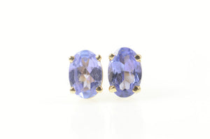 14K Oval Tanzanite Solitaire Classic Simple Stud Earrings Yellow Gold