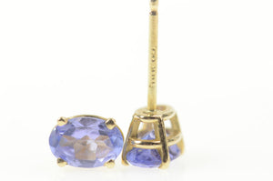 14K Oval Tanzanite Solitaire Classic Simple Stud Earrings Yellow Gold