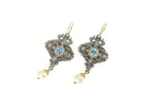 Load image into Gallery viewer, Sterling Silver Konstantino Designer Blue Topaz Pearl Dangle Earrings