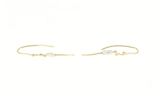 14K Pearl Modernist Branch Curved Bar Dangle Earrings Yellow Gold