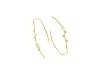 Load image into Gallery viewer, 14K Pearl Modernist Branch Curved Bar Dangle Earrings Yellow Gold