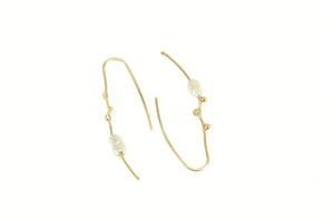 14K Pearl Modernist Branch Curved Bar Dangle Earrings Yellow Gold