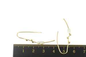 14K Pearl Modernist Branch Curved Bar Dangle Earrings Yellow Gold