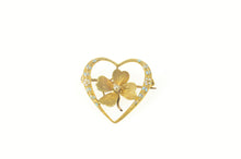 Load image into Gallery viewer, 14K Victorian Seed Pearl Enamel Heart Clover Pin/Brooch Yellow Gold