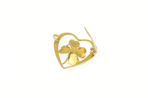 14K Victorian Seed Pearl Enamel Heart Clover Pin/Brooch Yellow Gold