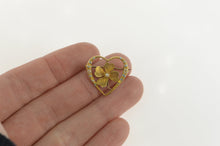 Load image into Gallery viewer, 14K Victorian Seed Pearl Enamel Heart Clover Pin/Brooch Yellow Gold