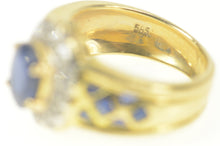 Load image into Gallery viewer, 14K 2.45 Ctw Sapphire Diamond Halo Engagement Ring Size 5.75 Yellow Gold