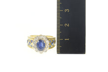 Load image into Gallery viewer, 14K 2.45 Ctw Sapphire Diamond Halo Engagement Ring Size 5.75 Yellow Gold