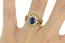 Load image into Gallery viewer, 14K 2.45 Ctw Sapphire Diamond Halo Engagement Ring Size 5.75 Yellow Gold