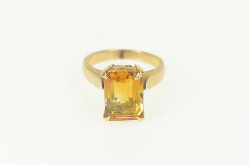 18K 1960's Emerald Cut Citrine Ornate Cocktail Ring Size 6 Yellow Gold