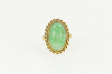 Load image into Gallery viewer, 14K 1960&#39;s Jade Oval Cabochon Twist Trim Cocktail Ring Size 6.5 Yellow Gold