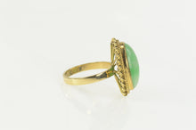 Load image into Gallery viewer, 14K 1960&#39;s Jade Oval Cabochon Twist Trim Cocktail Ring Size 6.5 Yellow Gold