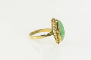 14K 1960's Jade Oval Cabochon Twist Trim Cocktail Ring Size 6.5 Yellow Gold