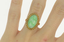 Load image into Gallery viewer, 14K 1960&#39;s Jade Oval Cabochon Twist Trim Cocktail Ring Size 6.5 Yellow Gold