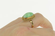 Load image into Gallery viewer, 14K 1960&#39;s Jade Oval Cabochon Twist Trim Cocktail Ring Size 6.5 Yellow Gold