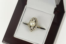 Load image into Gallery viewer, 14K 1950&#39;s Pearl Diamond Halo Engagement Ring Size 4.5 White Gold