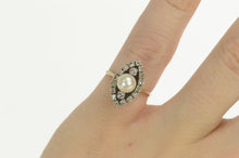 Load image into Gallery viewer, 14K 1950&#39;s Pearl Diamond Halo Engagement Ring Size 4.5 White Gold