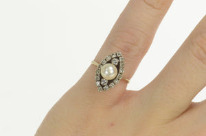 14K 1950's Pearl Diamond Halo Engagement Ring Size 4.5 White Gold