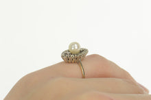 Load image into Gallery viewer, 14K 1950&#39;s Pearl Diamond Halo Engagement Ring Size 4.5 White Gold