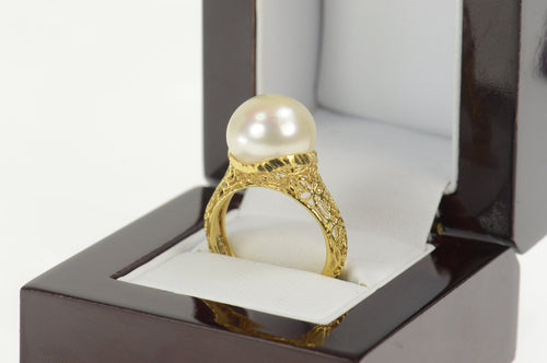 14K Pearl Swirl Filigree Statement Cocktail Ring Size 7.25 Yellow Gold