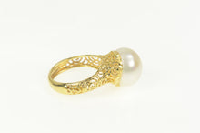 Load image into Gallery viewer, 14K Pearl Swirl Filigree Statement Cocktail Ring Size 7.25 Yellow Gold