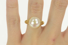 Load image into Gallery viewer, 14K Pearl Swirl Filigree Statement Cocktail Ring Size 7.25 Yellow Gold